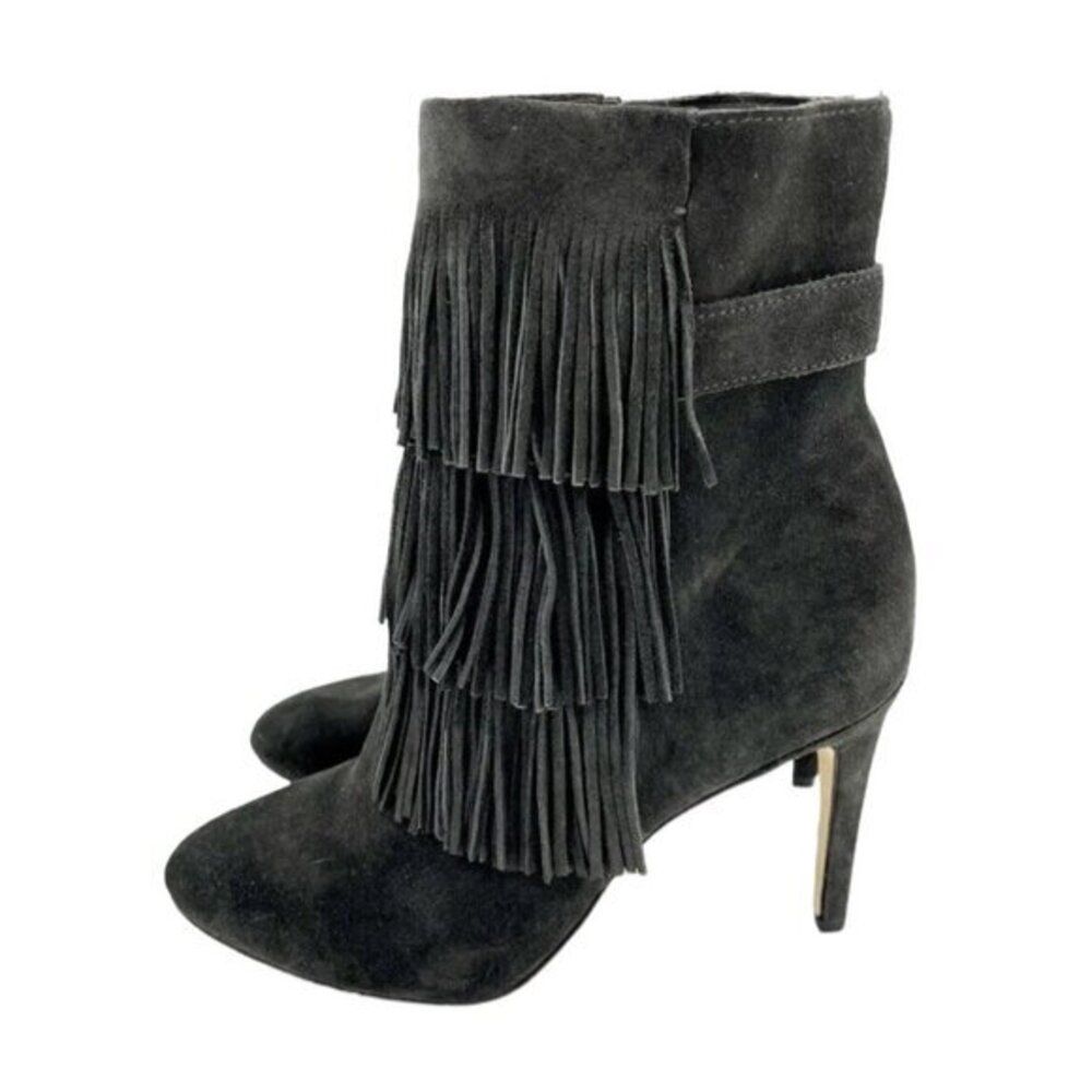 Via Spiga Vesta Grey Suede Leather Fringe Pointed Toe Booties Sz 5.5 New
